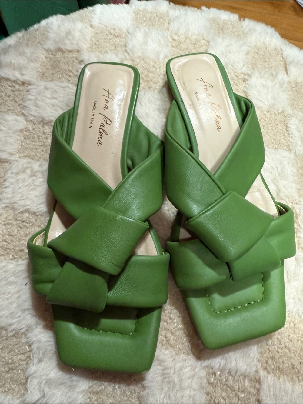 Green Braided Square-Toe Slide Mules